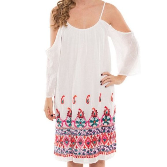 VACATION WEAR 100% cotton Paisley embroidered cut-out dress - Picture 1 of 3